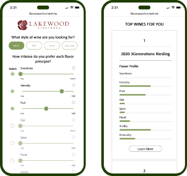 Mockup of the VineSleuth flavor filter on a phone screen
