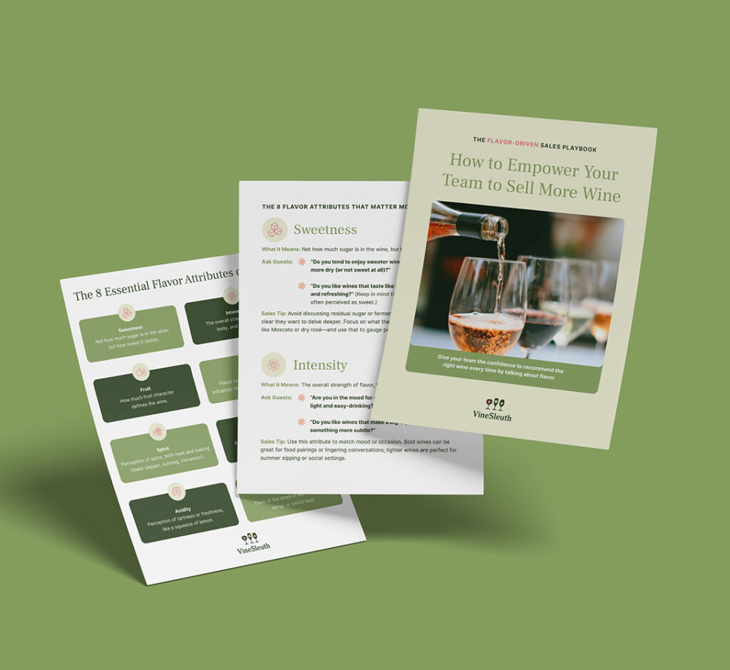 Pages from the Flavor-Driven Sales Playbook, a free download to help you sell more wine.